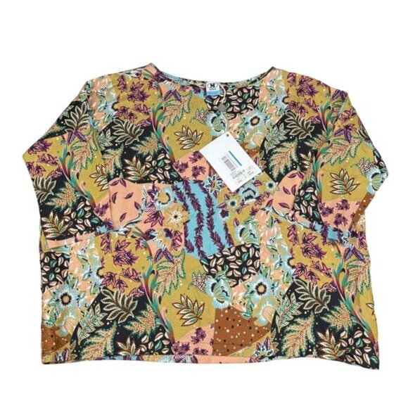NWT M MISSONI Ocher Silk Blend Floral Print 3/4 Sleeve Blouse Womens Sz XS - Picture 4 of 9